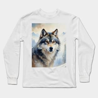 Funny White Wolf Hunting Ground, Winter Mountain Icy Moon, Snowy Forest, Biker Galaxy Beautiful gifts t-shirt Christmas sweater Halloween gifts Long Sleeve T-Shirt